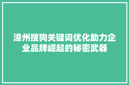 漳州搜狗关键词优化助力企业品牌崛起的秘密武器