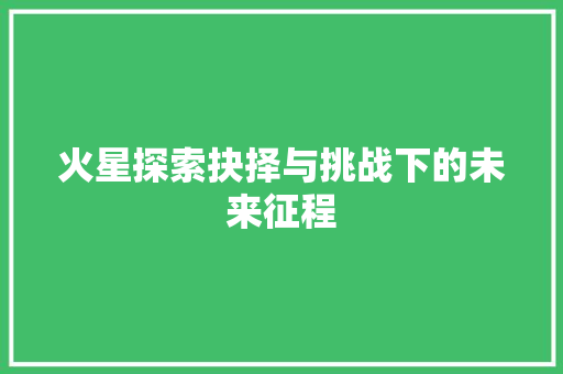 火星探索抉择与挑战下的未来征程
