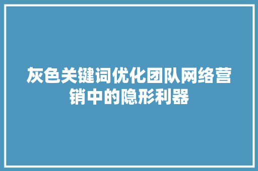 灰色关键词优化团队网络营销中的隐形利器