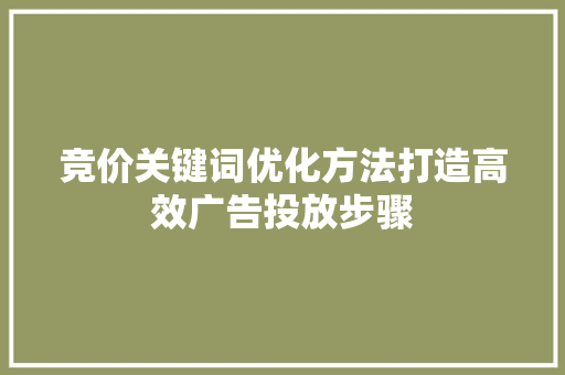 竞价关键词优化方法打造高效广告投放步骤